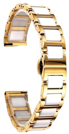 ROUHO Edelstahl Keramik Uhrenarmband Faltschließe Uhrenarmband Uhrenarmband-Gold + Weiß 15mm
