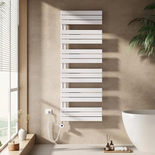 EMKE Seche Serviette Electrique 1599x600 mm, Porte-Serviettes Chauffant avec Thermostat, Chauffe Serviette Salle de Bain Blanc 1000W,Sèche Serviette électrique
