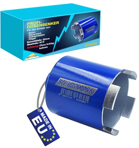 BERGMANN ® Fraise de boîte diamantée 68 mm | Scie cloche M16 avec 4 segments avec trous d'aspiration | pour perceuse Bosch Makita, mur, béton, etc.