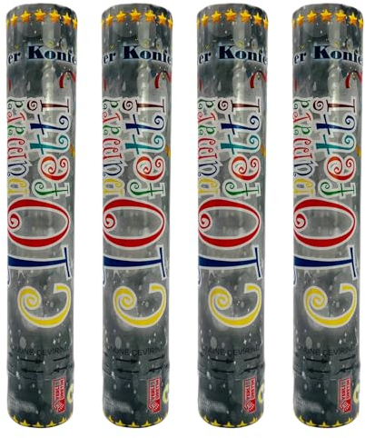 4x Party-Popper je 30 cm. 5m Effekthöhe. Konfetti-Shooter, Konfettibombe, Konfettikanone für Hochzeit, Geburtstag, Feier, Silvester, Private Partys (Silber)