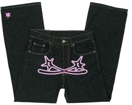 Jeans Herren Y2K Emoji Print Jeanshose Protect Brief Drucken Denim Hose Lockere Jogginghose Schwarze Cargohose Baggy Hip Hop Baggy Star Cargo Jeans