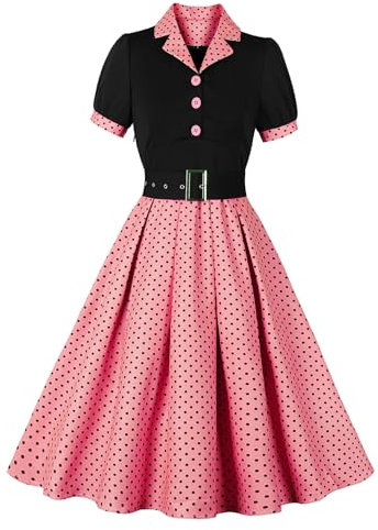 Wellwits Robe Femmes Pois Reine Parti Cocktail Vintage Blazer Rose M