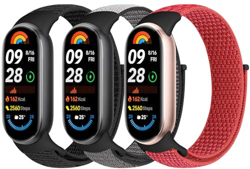 Bcuckood Nylon Sport Armband Kompatibel mit Xiaomi Smart Band 9/Xiaomi Smart Band 8 für Damen Herren Weiches Verstellbares Atmungsaktives Uhrenarmband Solo Loop Ersatzarmband für Xiaomi Mi Band 9/8