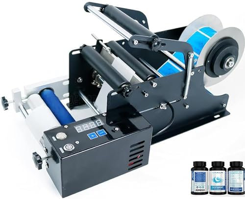 PHOLK Elektrischer Runder Flaschenetikettenapplikator, Etikettiermaschine, 15–30 Stück/min, Etikettierer Für Glas- Und Kunststoffflaschen Für 15–120 Mm Durchmesser, Aufkleber-Etikettendrucker