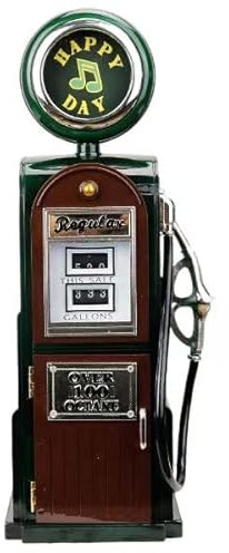 Ccache Boîte à musique rétro avec pompe à essence américaine - Distributeur de carburant - Boîte à musique à manivelle - Ornement personnalisé, cadeau d'anniversaire, décoration d'intérieur (citerne