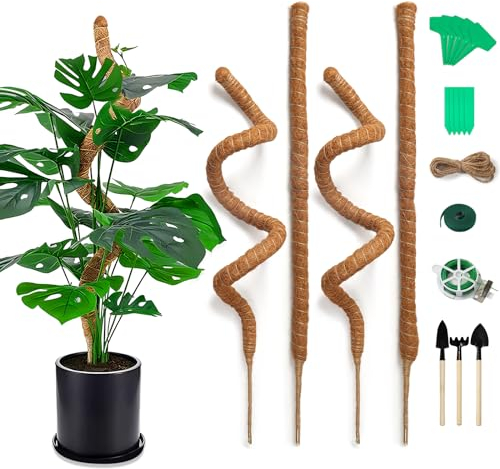 Votoko 4 Stk Monstera Rankhilfe, 70cm Pflanzstab Kokos Biegsame Moosstab Monstera Rankstab mit Zubehör, Natürlicher Kokosstab für Pflanzen, Biegbare Pflanzenstütze für Kletterpflanzenwachstum|DIY-Form