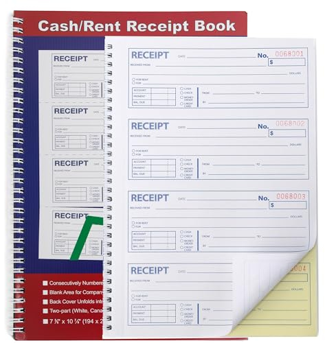 Professionelles Quittungsbuch für Geld und Miete, zweiteilig, selbstdurchschreibend, Spiralbindung, 1 Stück