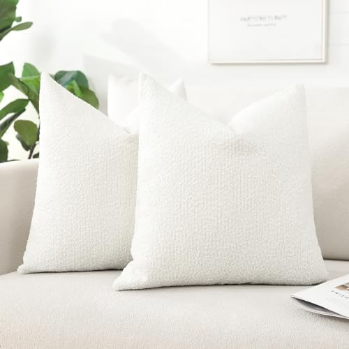 Artscope 2er Set Boucle-Kissenbezügen Einfarbig Wurfkissenbezug Moderne Dekokissen Kissenhülle Set Kissen Fall für Sofa Auto Schlafzimmer Zuhause Dekor 55x55cm, Weiß