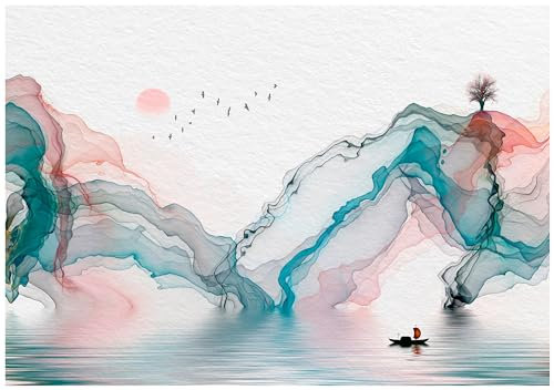 wandmotiv24 Fototapete Japanische Landschaft, 400 x 280 cm - selbstklebende Vliestapete 150g, Wanddeko, Wandbild, Wandtapete, japanisch, Aquarell M6904