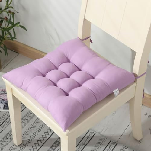 Reyox Cuscini Sedia Cucina Quadrato in Poliestere, Cuscini per Sedie Antiscivolo con Laccetti viola chiaro 40 x 40 cm Set da 4