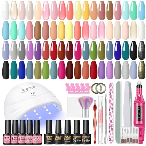 Kit Ongle Gel UV Complet PEACECOLOR - 35 Couleurs avec Lampe UV/LED, Ponceuse pour Ongles, Base et Top Coat Kit Vernis Semi Permanent Nail Art Kit Manucure