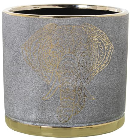 Alexandra House Living Blumentopf, Grau, Gold, Keramik, Elefant, 18 x 18 x 15 cm