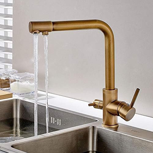 Robinet De Cuisine Pivotant en Laiton Antique avec Filtre à Eau 3 Voies Purificateur D Eau pour évier Robinet Cuisine Douchette