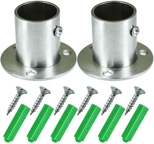 Selyse 2 Stück Edelstahl Kleiderschrank Rohrhalterung, Flansch Sockel Rundrohr Halter mit 6 Schrauben, Rostfreie Verstellbare Wandhalterung (25mm)