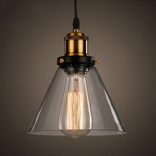 TOKTOP Suspension Luminaire Verre, Lustre Salon Vintage, Abat-Jour en Transparent Intérieure Suspendues, E27 Plafonnier pour Chambre Cuisine Salle à Manger
