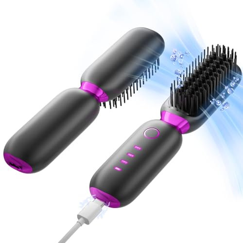OBEST Drahtlose Glättbürste, 2-in-1 Tragbare Glatte Haarbürste, 6000 mAh Wiederaufladbare Negative Ionen Glättmaschine, 3 Einstellbare Temperaturen, 170 °C-210 °C, Anti Schuppen, Glatt und Haarpflege