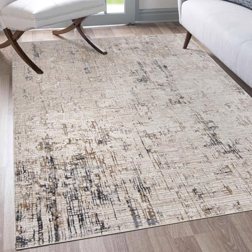 Mazovia Teppich Wohnzimmer 140x200cm Creme Abstrakt Weich Pflegeleicht | Teppich für Schlafzimmer Esszimmer Büro Beige Maschinengewebt Allergikerfreundlich Fußbodenheizungsgeeignet Kurzflor Modern