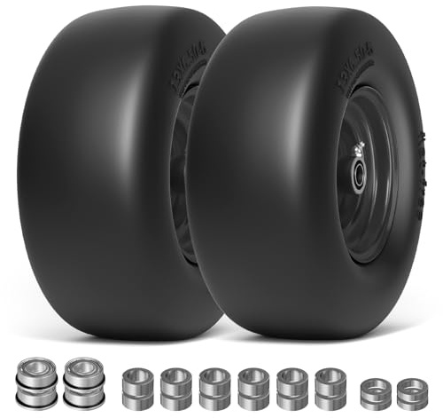 13x6.50-6 Lawn Mower Tires Flat Free, Zero Turn Mower Front Tires for Residential and Commercial, 13x6.5-6 Flat Free Tire and Wheel, 3/4 & 5/8 Bearing, 3.25-7.65 Center Hub, 2Pack Black