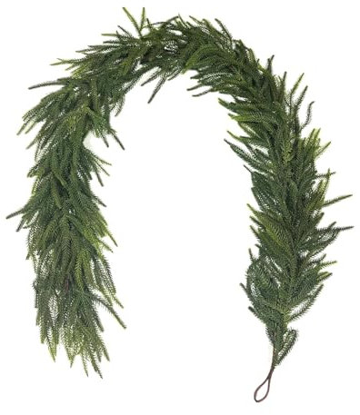 Rrlihjgu Guirnalda de Navidad artificial de 1,5 m a 2,7 m, guirnalda de pino Norfolk de tacto real, guirnalda realista verde de pino sintético para mantel, mesa, chimenea, escaleras, barandilla