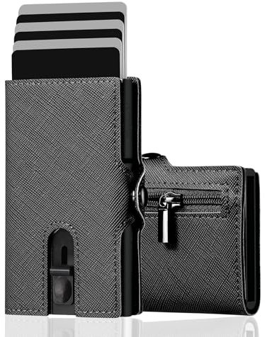 VpiuV® Geldbörse Herren - portmonee Herren - kreditkartenetui mit RFID-Schutz - Wallet mit münzfach - Kartenhalter für Herren aus blauem Aluminium mit Geldbörse – Kratzfest, Schwarz
