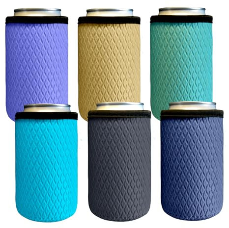 Klyrith Lot de 6 manchons isothermes réutilisables en néoprène doux et antidérapant pour canettes de soda, seltzer dur, boissons énergisantes et bouteilles d'eau, 473,6 g