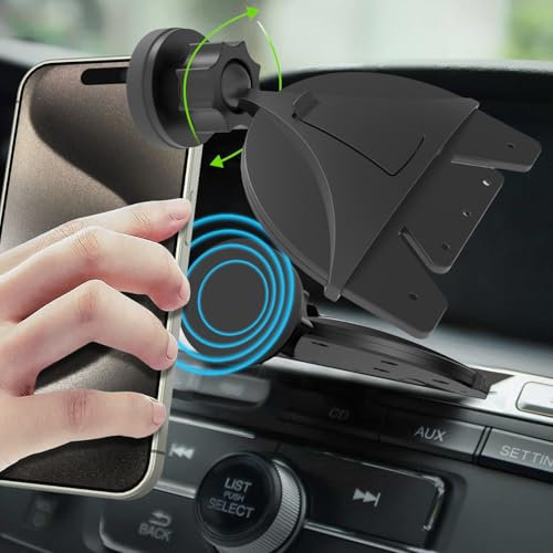 pluX 2 in 1 CD Slot Tablet Car Mount, 360° Rotation Universal CD Player Car Phone Holder for 4-15in Devices, Black