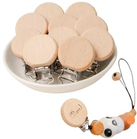 Di Carmen – Kit 11 Clip Portaciuccio in Legno per Catenella Fai da Te – Clip per Ciuccio Naturali – Accessori per Portaciuccio Handmade – Kit DIY Neonato