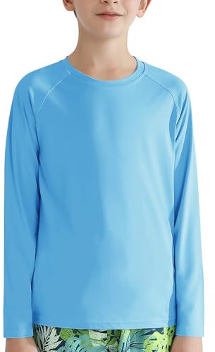 Valcatch Boy's Girls UPF 50+ Sun Protection Shirts Long Sleeve Swim Rash Vests Kids Teens Fishing Hiking Shirt Quick Dry Athletic Performance Active T-Shirt Running Gym Workout Tee Tops Blue