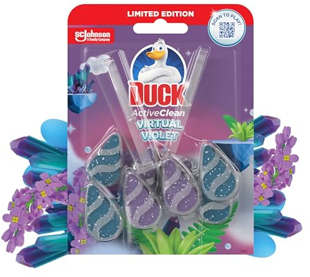 Duck Active Clean Toilet Rim Block, Foaming Toilet Bowl Cleaner, Long-lasting Fragrance, Virtual Violet, Pack of 5 Duos (Total of 10 x 38.5g Rim Blocks)
