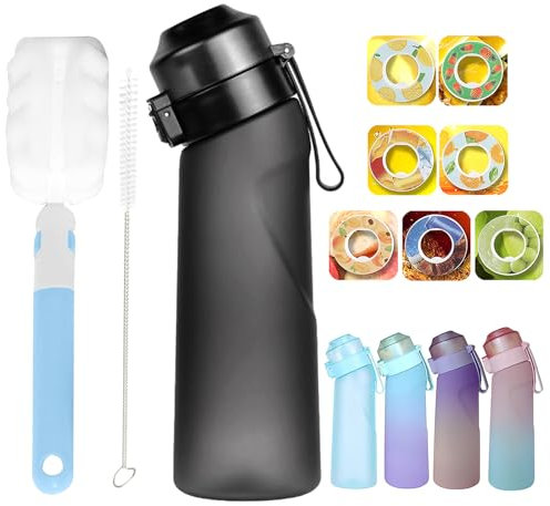 FIENZA Air Gourde Up Bouteille 650ML Avec 7 sul Saveur Gout Pods, Air Bouteille d'eau Parfumée Sans BPA Avec Paille 0 Sucres et Tasse d'eau