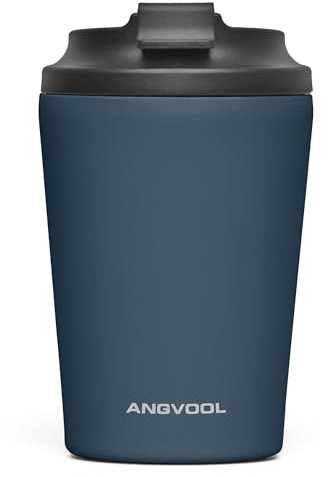 ANGVOOL Insulated Coffee Cup Travel Mug for Hot Drinks, Leakproof Stainless Steel Thermal Flask for Tea (Blue, 350ml)