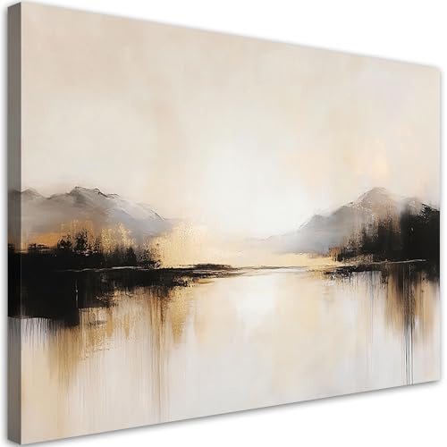Feeby - Impression sur Toile - Intissé Tableau Decoration Murale - Abstrait Beige - 90x60 1partie - Salon Peinture Tableaux - Moderne - Décoration Chambre Esthétique