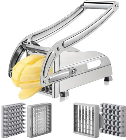 Coupeur de Pommes de Terre et Légumes en Acier Inoxydable. Coupe-Pommes de Terre Professionnel. Machine à Frites avec 2 Lames, 7mm et 10mm, et Base Antidérapante.