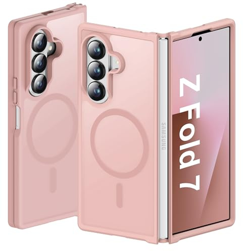 ORETECH für Samsung Z Fold 7 Hülle Kompatibel mit Mag-Safe, Kratzfest Hart PC TPU Schutz Case,Magnetische Translucent Matt Stoßfest Handyhülle für Samsung Galaxy Z Fold 7 Schutzhülle,Hellrosa