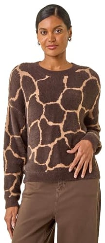 Roman Fluffy Yarn Jumper for Women UK Ladies Thick Sweater Warm Cosy Chunky Knitted Pullover Winter Furry Casual Smart Textured Everyday Cuddly Soft Knitwear - Chocolate - Size 20