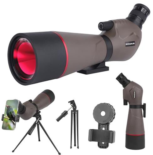 HD Spotting Scope Sports Shooters with Tripod and Smartphone Adapter, Zoom Bak4 Prism FMC Lens 45 Degree Angled Telescope for Bird Watching Wildlife Scenery Hunting Wildlife Stargazing (GN0044K)