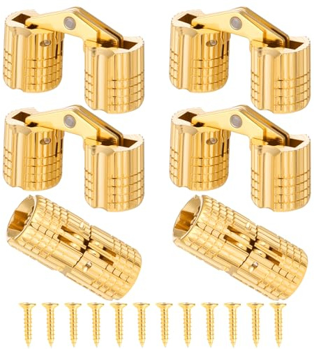 6 Stück 8 mm Einbohrscharnier, Messing Tonnenscharnier Unsichtbar Verdeckte Kupfer Scharnier Kupfer Unsichtbare Barrel Scharnier Unsichtbares Möbelscharnier mit 24 Schrauben Für DIY Geschenkboxen