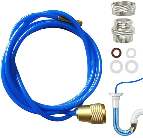 Hochdruck Rohrreiniger, 3m Rohrreinigungsschlauch Wasserrohr-Reinigungsgerät, Rohrreinigungs Set, Abflussreiniger Schlauch mit Messingdüse und Dichtungen für M22 M24 und 1/2 Zoll Rohre, Blau