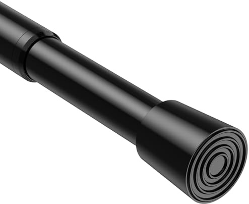 Black Extendable Curtain Poles, Tension Rod for Curtains 70-100cm(27-39in),Spring-Loaded No-Drilling Curtain Poles for Small Windows, Clothes Hanging, Adjustable Net Curtain Rod