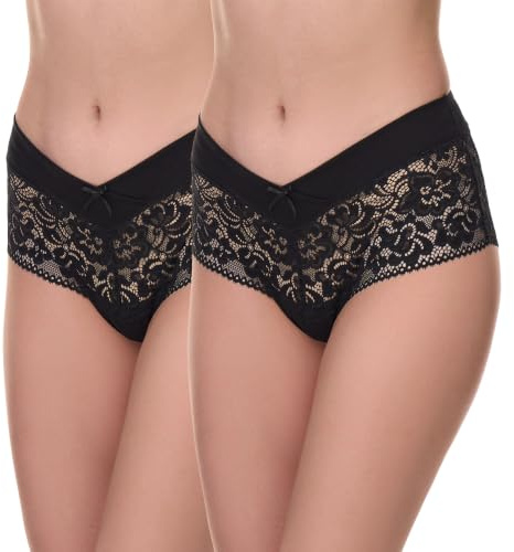Merry Style Damen Hipster Hot Pants aus Baumwolle mit floraler Spitze atmungsaktive Unterhose mit V-Front Damen Unterwäsche MSGAB155