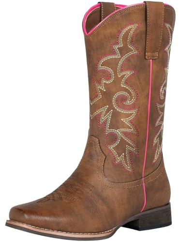 SheSole Women’s Cowboy Boots Square Toe Ladies Cowgirl Boots Mid Wide Calf Embroidered Western Boots Brown UK 7