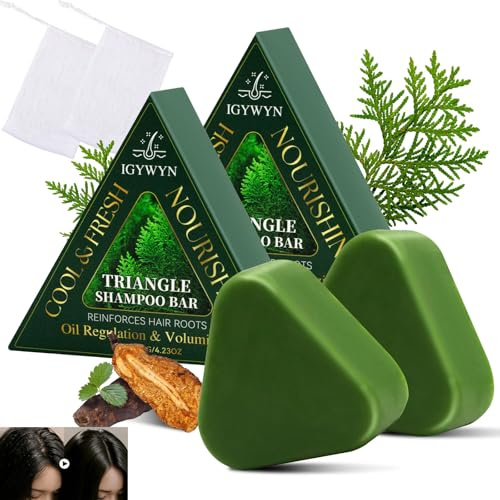 2PCS Festes Shampoo Bar, Green Soap & Gras Haarseife für Damen und Herren | Shampoo gegen Haarausfall fördert Haarwachstum & Hair Growth, Naturseife für alle Haartypen geeignet inkl. 2 Schaumnetzen