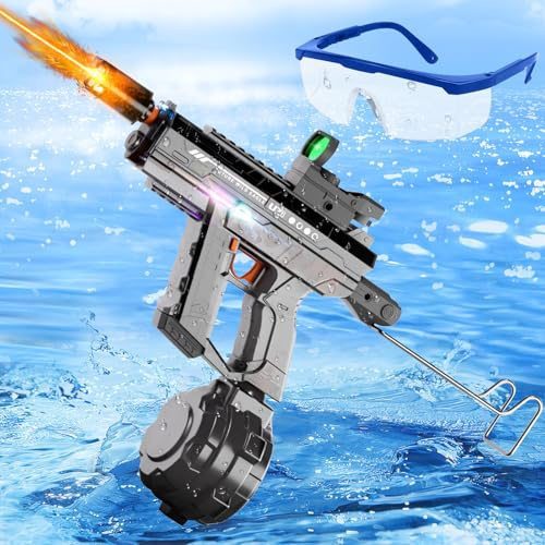 Shinybox Pistola de Agua Eléctrica, Pistola de Agua Automática 800 ml con Luz LED e Gafas Protectoras, Juguete de Pulverización a Pilas con Tanque para Exteriores Piscina Playa y Fiestas
