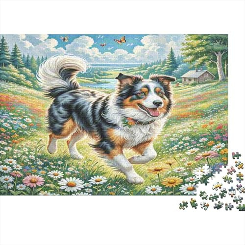Fröhliches Border Collie-Puzzle 1000 Teile aus Recyclingkarton für Erwachsene, Entspannung, Stressabbau, Wanddekoration & Geschenk, 38 x 26 cm