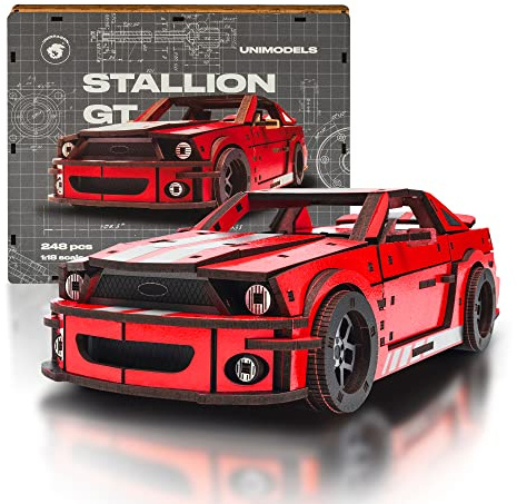 UNIDRAGON Holzpuzzle für Erwachsene - Stallion GT Red Puzzle - 248 Teile