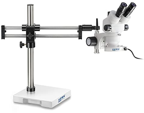 KERN Optics Stereomikroskop-Set mit Grobtriebsknopf Einstellbares Drehmoment der Handräder, Kugelgelagerter Doppelteleskoparm mit Platte, Binokular Tubus, 0.7x - 4.5x Objektiv, 4.5W-LED-Ringlicht