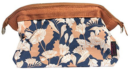 NOVAGO Petite Trousse de Toilette Compacte Pliable, Trousse Maquillage, Pochette cosmétique Fleurie Style Japonais (Marron Fleur)