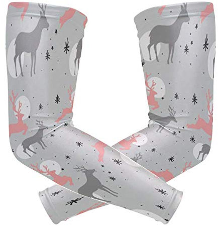 FANTAZIO Arm Sleeve Ellenbogen Sleeve Winter Rentier Vollmond UV Sonnenschutz Kühlarm Ellenbogen Kompression