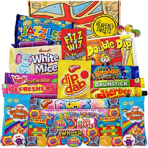 Heavenly Sweets | UK Süßigkeiten Box | Englische Retro-Süßigkeiten Geschenkbox | Geschenkset mit Party-Candy | Geburtstag Jahrestag Vatertag Muttertag Ostern Süßigkeiten | Grosspackung Leckereien