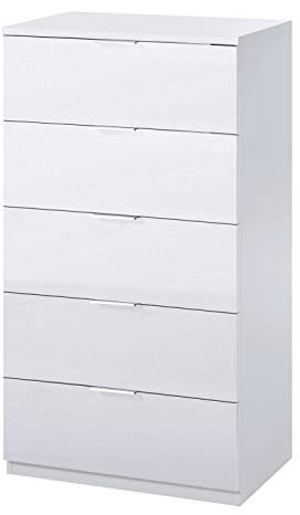 Kommode mit fünf Schubladen, weiße Farbe, 60 x 110 x 40 cm.